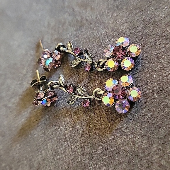 3/$30 Pink Crystal Floral Coquette Dangle Post Earrings - Picture 2 of 5